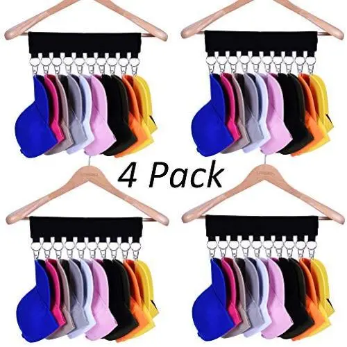 Hat Organizer Hanger, 10 Baseball Cap Holder, Hat Storage for Closet - Change Your Clothes Hanger to Ball Cap Organizer Hanger - Keep Your Hats Cleaner Than a Hat Rack - Great for Travel Use (4 Pack)