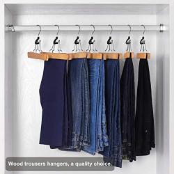 SONGMICS Pants Hangers, 12 Pack Solid Wood Anti-Slip Felt 360° Rotatable Hook Trouser Clamp Hanger, Natural UCRW007-12