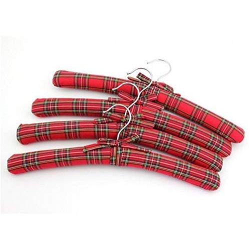 10 Pcs Red Plaid Fabric Padded Clothes Hanger, Non Slip Checked Style Fabric Coats Shirt Dress Hanger for Closet