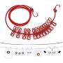 Elastic Travel Clothesline, Portable Anti-skid Clothes Line, Windproof Washing Rope, Adjustable Clamps Hanger, Stretchy Retractable Laundry Drying Line, for Outdoor and Indoor, 12 Clothespins (red)