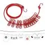 Elastic Travel Clothesline, Portable Anti-skid Clothes Line, Windproof Washing Rope, Adjustable Clamps Hanger, Stretchy Retractable Laundry Drying Line, for Outdoor and Indoor, 12 Clothespins (red)