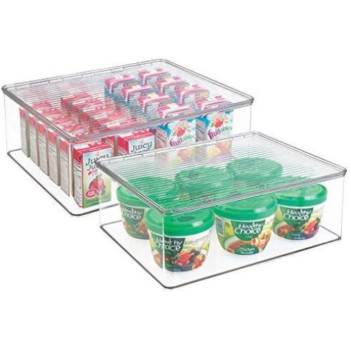 mDesign Plastic Stackable Kitchen Pantry Cabinet/Refrigerator Food Storage Container Bin Boxes with Lid - Organizer for Packets, Snacks, Produce, Pasta - BPA Free, 2 Pack - Clear