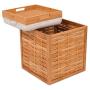 BIRDROCK HOME Bamboo Storage Ottoman - Storage Boxes - Reversible Linen Cushioned Top and Serving Tray - Natural Spa Ottoman