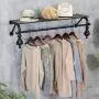 HANS CAO Retro Wall-Mounted Pipe Garment Rack, Clothes Hanger with Storage, Garment Retail Store Shelves, Shoe/Bag/Clothes Display Stand, 47.2L HANS CAO Retro Wall-Mounted Pipe Garment Rack, Clothes Hanger with Storage, Garment Retail Store Shelves, Shoe/Bag/Clothes Display Stand, 47.2L
