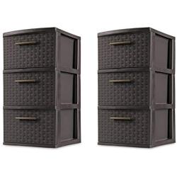 3 Drawer Storage Weave Cart Set of 2 Espresso Plastic Storage Boxes Organizer NEW