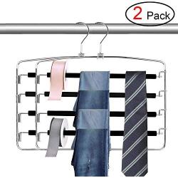 Fubosi Clothes Pants Hangers 2-Pack, Multi Layers Swing Arm Metal Slack Hangers Organizer with Foam Padded for Closet Jeans Trousers Scarves