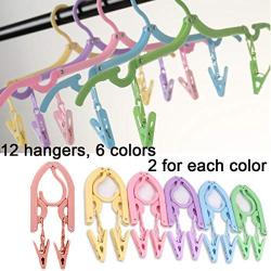 YOUOWO Travel Hangers with Clips Portable Folding Clothes Hangers 12 pcs with 24 pcs Hanger Clips for Scarves Suits Trousers Pants Shirts Socks Underwear Travel Home Foldable Clothes Drying Rack