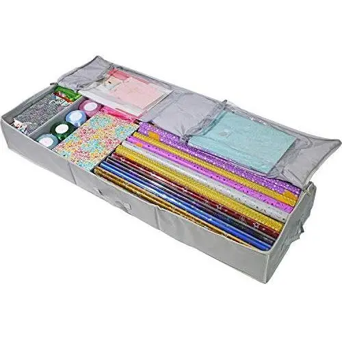 Clorso Under Bed Wrapping Paper Storage Container fits 40 & 42 Inch Gift Wrap Rolls - Gift Wrap Storage Boxes - Large Wrapping Paper Containers with 2 Large Inner Pockets (Gray) Clorso Under Bed Wrapping Paper Storage Container fits 40 & 42 Inch Gift Wrap Rolls - Gift Wrap Storage Boxes - Large Wrapping Paper Containers with 2 Large Inner Pockets (Gray)