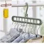 10pcs Random Color Multi-Function Folding Magic Hook Nine-Hole Rotation Magic Clothes Hanger Drying Cabinet Bedroom Clothes Home
