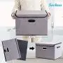 Seckon Collapsible Storage Boxes Container Bins with Lids Covers[2Pack] Large Odorless Linen Fabric Storage Organizers Cube with Metal Handles for Office, Bedroom, Closet, Toys