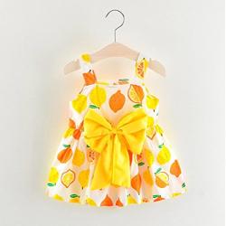 Todaies, Baby Girl Clothes Lemon Printed Infant Outfit Sleeveless Princess Gallus Dress 2018