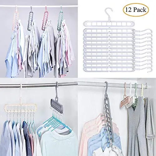 Komorebi Magic Plastic Hangers Space Saving Clothes Hangers for Coat Pants Skirt Dress Trouser Jeans Shirts Light Hanger for Baby Kids Childrens Adult Clothing-White Hangers 12 pcs