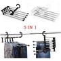 5PC Random Color 5 in 1 Pant Rack Shelves Stainless Steel Clothes Hangers Multi-Functional Wardrobe Magic Hanger Space Saving Hangers Decoration