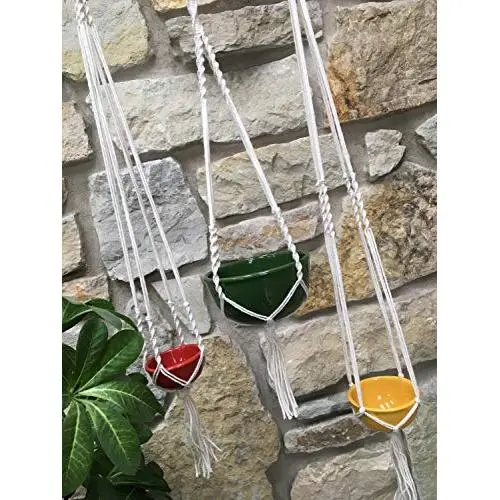 Set of 3 mini trio rasta cotton macrame terrarium plant hangers Set of 3 mini trio rasta cotton macrame terrarium plant hangers