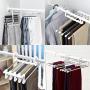 Bluefringe Pants Hangers Space Saving - 5 Layers Stainless Steel Multi Trouser Hangers Rack for Pants Slack Jeans Towel Scarf Ties Belts Clothes Storage (1 Pcs)