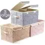 Prandom Large Foldable Storage Bins with Lids Fabric Decorative Storage Boxes Cubes Organizer Containers Baskets with Cover Handles Removable Divider for Bedroom Closet Nursery 17.3x11.8x9.8 Inch 3 Pack