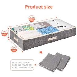 Qozary Zippered Large Underbed Storage Bags with Clear Window for Comforters, Blankets, Bedding, Clothes, Quilts, Sweaters with Clear Window, Thicker Fabric, Durable Handles, 2 Pack, Grey
