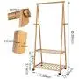 Homfa Bamboo Clothes Rack on Wheels Rolling Garment Rack with 2-Tier Storage Shelves and 4 Coat Hooks for Shoes, Clothing Homfa Bamboo Clothes Rack on Wheels Rolling Garment Rack with 2-Tier Storage Shelves and 4 Coat Hooks for Shoes, Clothing