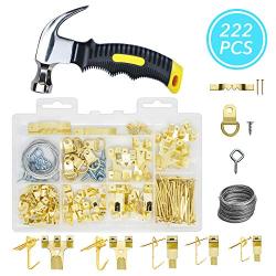 Picture Hanging Kit Tools Set - Picture Frame Hanger Tool 222 Pieces Set Heavy Duty Photo Hanger Accessories Picture Hanging Wire Hooks Nails and Stubby Claw Hammer