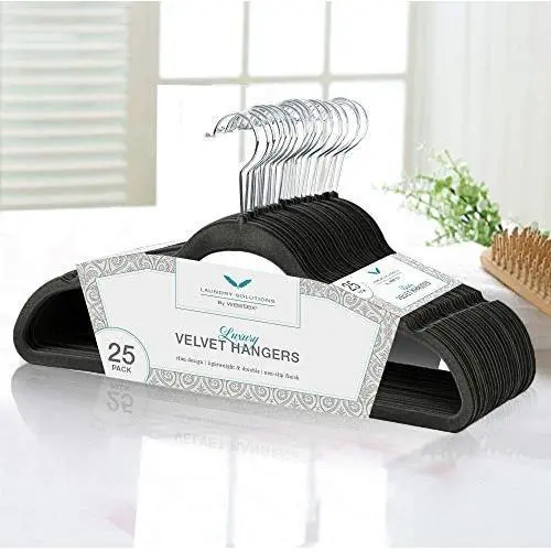 Laundry Solutions by Westex Velvet Non-Slip Hangers, Black,25pcs Laundry Solutions by Westex Velvet Non-Slip Hangers, Black,25pcs
