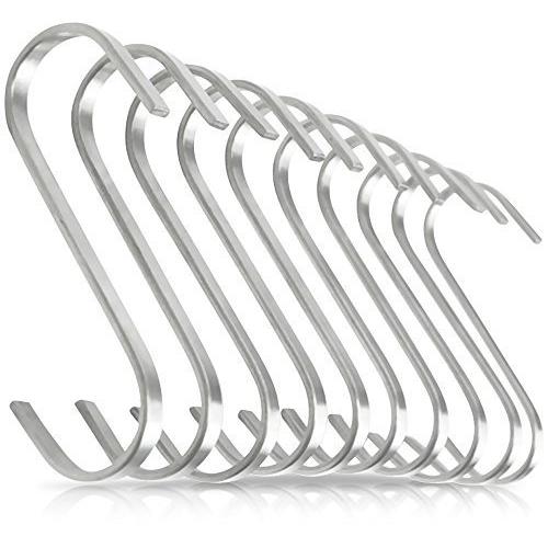 Pro Chef Kitchen Tools Flat Hanging Hooks - Pot Racks S Hook 10 Pack Set - Hang Display Jewelry - Metal Utility Hooks for Outdoor Storage Organization - Butcher Meat Hangers for Bacon Sausage Smokers