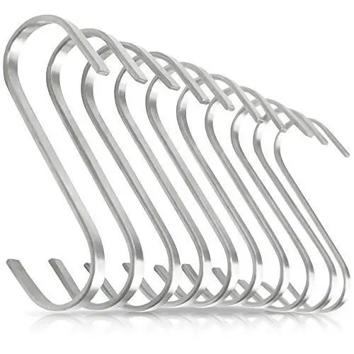 Pro Chef Kitchen Tools Flat Hanging Hooks - Pot Racks S Hook 10 Pack Set - Hang Display Jewelry - Metal Utility Hooks for Outdoor Storage Organization - Butcher Meat Hangers for Bacon Sausage Smokers Pro Chef Kitchen Tools Flat Hanging Hooks - Pot Racks S Hook 10 Pack Set - Hang Display Jewelry - Metal Utility Hooks for Outdoor Storage Organization - Butcher Meat Hangers for Bacon Sausage Smokers