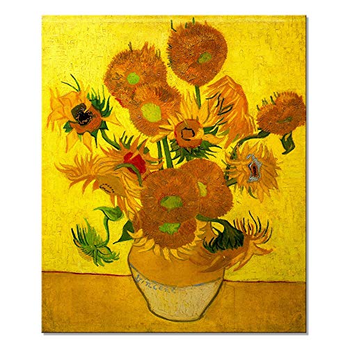 Wieco Art Large Modern Abstract Flowers Giclee Canvas Prints Gallery and Framed Artwork Vase with Fifteen Sunflowers by Van Gogh Oil Paintings Reproduction Pictures on Canvas Wall Art for Home Decor