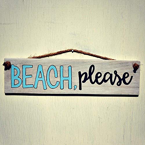 Beach Please Wood Sign - Rustic Wall Decor With Rope Hanger - Beach Decor for Home