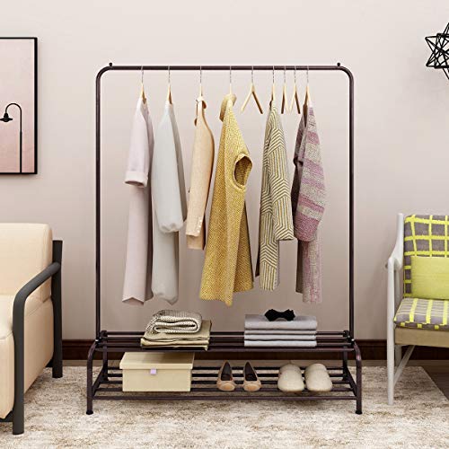 Clothes Rack Metal Garment Racks Heavy Duty Indoor Bedroom Cool Clothing Hanger with Top Rod and Lower Storage Shelf with 2-Tier Shelves 47 x 60 (Length x Height) Brown