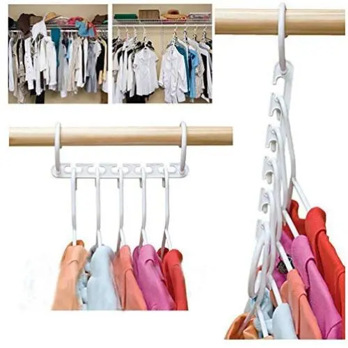 10PC 5 Hole Magic Hanger Space Saving Hanger Plastic Cloth Hanger Hook Organizer Wardrobe Save Practical Hook Closet Decoration