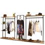 Industrial Pipe Clothing Rack With Wood Board Retro Heavy Duty Garment Rack Floor-Standing Hangers Clothes Shelves for Retail Store