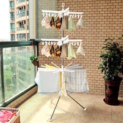 Hershii Foldable Clothes Drying Rack Standing Garment Hanger 3-Tier with 48 Clips and 16 Towels Bars Space Saver for Baby Socks, Saliva Towels, Bibs, Underwear, Gloves, Scarves, Diapers