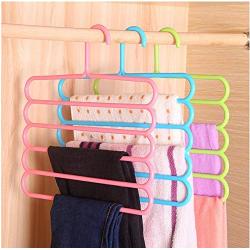 5 Layers Non-Slip Multifunctional Clothes Hangers Pants Storage Hangers Cloth Rack Multilayer Storage Scarf Rack Hanger 5pcs Random Color