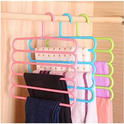 5 Layers Non-Slip Multifunctional Clothes Hangers Pants Storage Hangers Cloth Rack Multilayer Storage Scarf Rack Hanger 5pcs Random Color