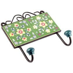 Indianshelf Handmade 1 Artistic Vintage Green Ceramic Tiny Floral Key Hooks Holders/Key Hooks Wall Mounted