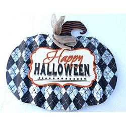 Happy Halloween Galvanized pumpkin wall decoration front door hanger