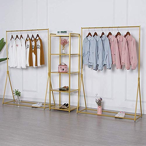 Modern Gold Garment Clothes Display Racks Retail Display Clothing Rack Wrought Iron Single Rod Floor-Standing Hangers Clothes Shelves Made of Sturdy Iron with Spacious Storage Space