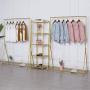Modern Gold Garment Clothes Display Racks Retail Display Clothing Rack Wrought Iron Single Rod Floor-Standing Hangers Clothes Shelves Made of Sturdy Iron with Spacious Storage Space
