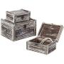 MyGift Set of 3 Rustic Torched Wood Nesting Storage Chests