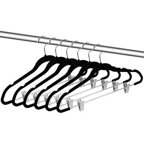 ZOYER Velvet Skirt Hangers (20 Pack) with Clips - Velvet Clothes Hangers Non-Slip Pant Hangers - Black