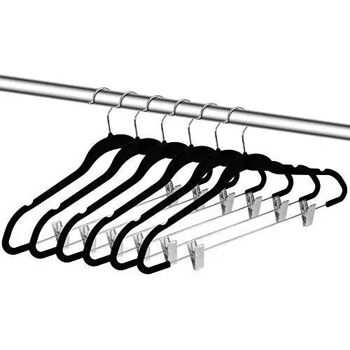 ZOYER Velvet Skirt Hangers (20 Pack) with Clips - Velvet Clothes Hangers Non-Slip Pant Hangers - Black