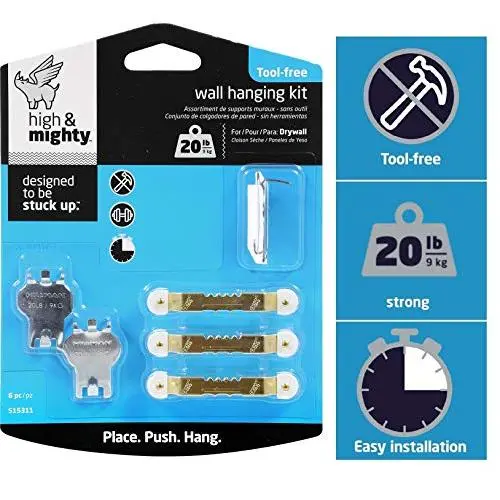 HIGH & MIGHTY 515311 Tool Free Picture Hanging Kit, 6 Pieces, 20LB Limit HIGH & MIGHTY 515311 Tool Free Picture Hanging Kit, 6 Pieces, 20LB Limit