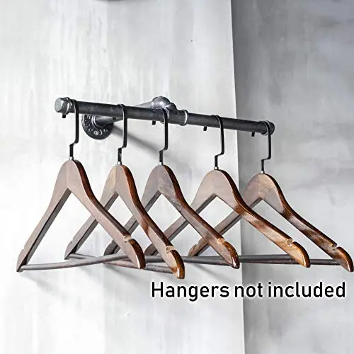 Wall Mounted Industrial Pipe Cloth Hanger Rack, Heavy Duty Rustic Iron Steampunk Style, Black Electroplated Finish with Mounting Hardware Included, Rust Free, Y-Nut