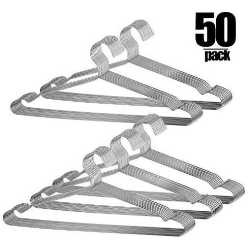 KINJOEK 50 Packs Wire Hangers for Clothes, 17.7& Stainless Steel Wire Clothes Hanger 3.2MM Thick Coat Closet Hangers for Dry and Wet Clothes, Underwear and Trousers