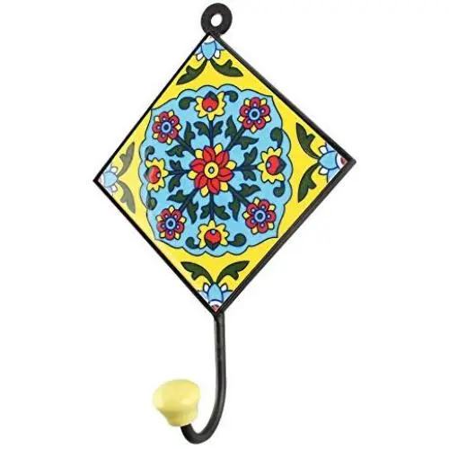 Indianshelf Handmade 1 Artistic Vintage Turquoise Ceramic Floral Key Hooks Tile Hanger/Clothes Hooks for Doors Indianshelf Handmade 1 Artistic Vintage Turquoise Ceramic Floral Key Hooks Tile Hanger/Clothes Hooks for Doors