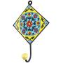 Indianshelf Handmade 1 Artistic Vintage Turquoise Ceramic Floral Key Hooks Tile Hanger/Clothes Hooks for Doors