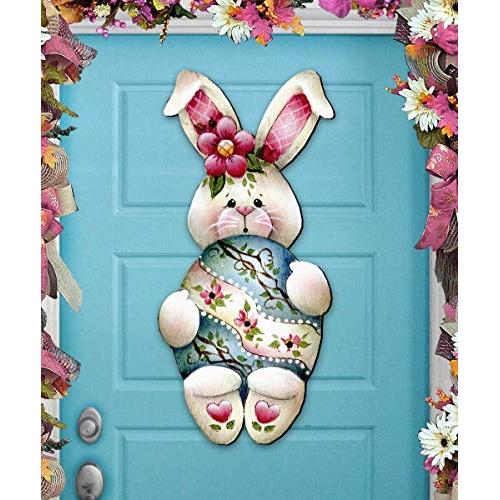 Spring Wreath - Easter Bunny Hugs Wooden Door Hanger, Wall Art by Jamie Mill Price #8457602H