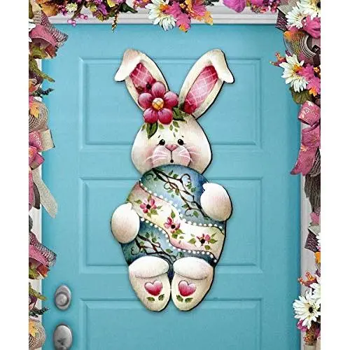 Spring Wreath - Easter Bunny Hugs Wooden Door Hanger, Wall Art by Jamie Mill Price #8457602H
