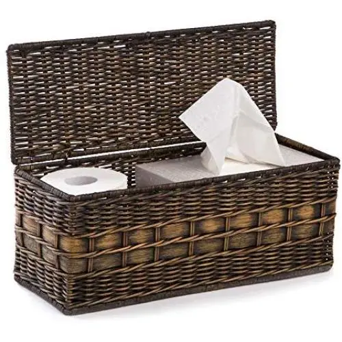 The Basket Lady Lidded Wicker Box, 16 in L x 6.5 in W x 7 in H, Antique Walnut Brown The Basket Lady Lidded Wicker Box, 16 in L x 6.5 in W x 7 in H, Antique Walnut Brown
