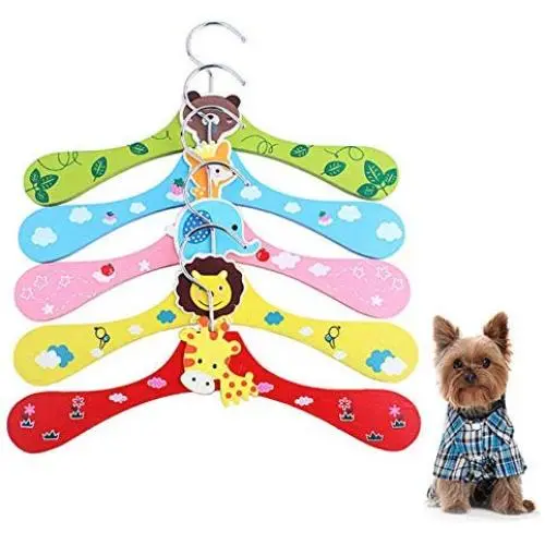 10Pc Pet Dog Child Clothes Hanger Cartoon Design Animal Cute Wooden Hangers Random Color